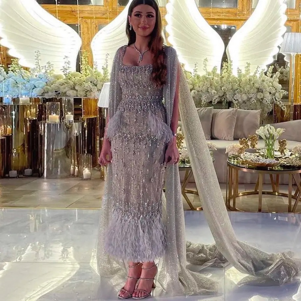 Grey/silver evening luxurious dubai dress - Size 6 US.